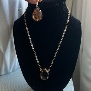 Gold and Brown Teardrop Necklace and Earring Set